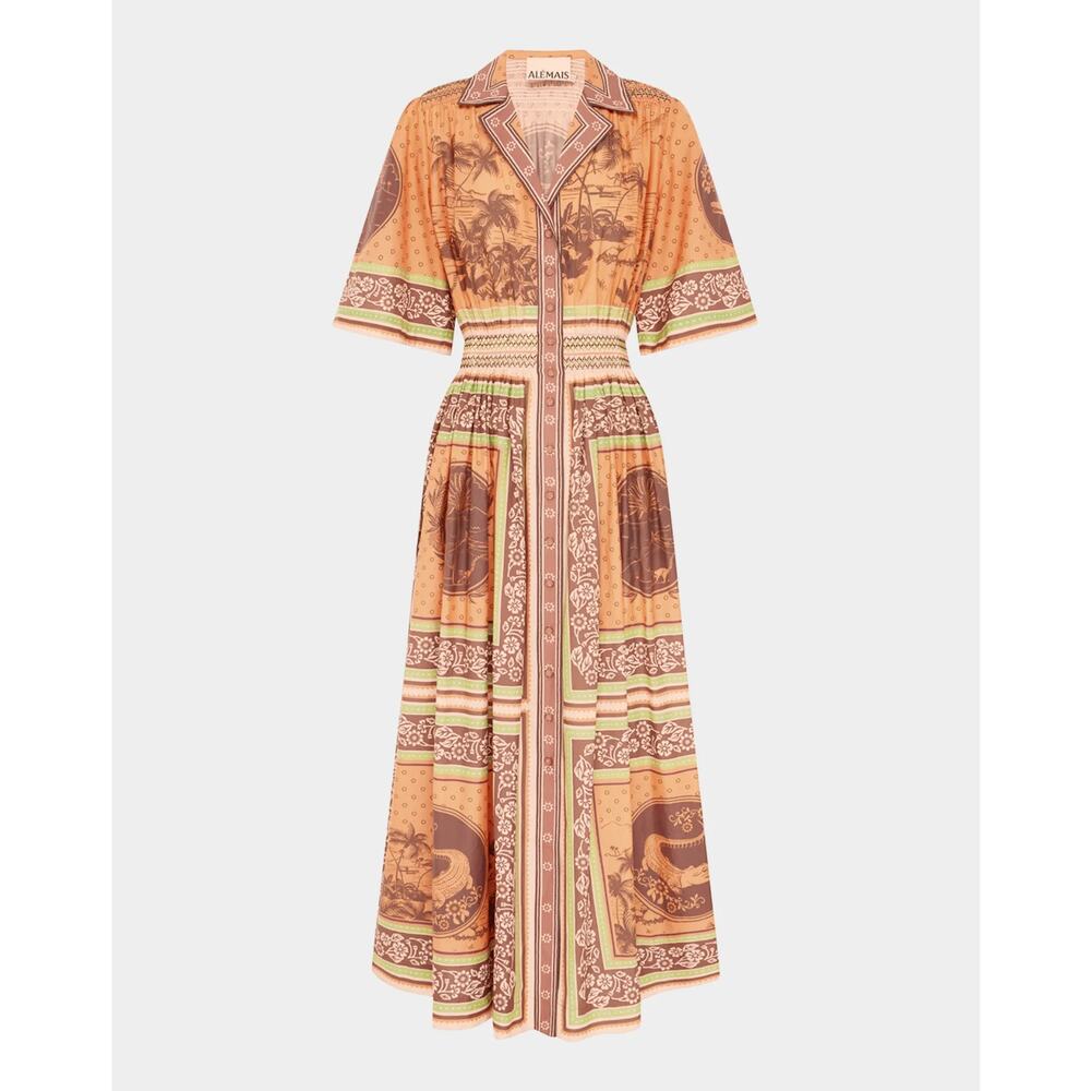 Alemais Alberta Smocked Maxi Shirtdress